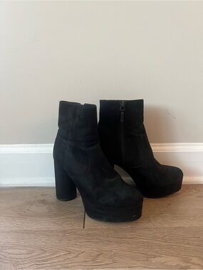 Bershka Black Suede Platform Ankle Boots